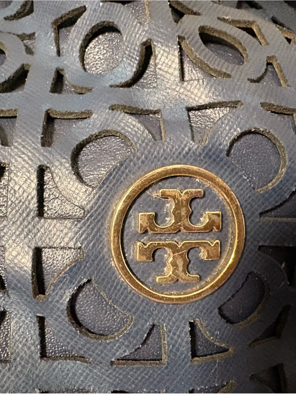 Tory Burch Navy Perforated Logo Satchel with Gold Hardware (REHAB) - Picture 3 of 9